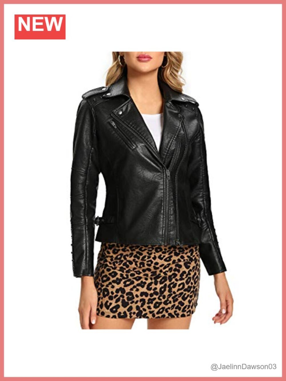 Faux Leather Moto Biker Jacket Double Zip Up Rivet Coat